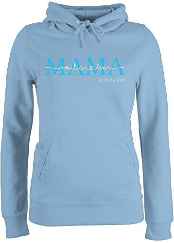 Pullover Damen Hoodie Frauen - Muttertag - Mama Kindernamen Geschenk Geburtstag - L - Hellblau - Pulli für personalisierte Geschenke Mutter Huddy personalisierter zum Hoody Kapuze schöne von Geschenk mit Namen personalisiert by Shirtracer