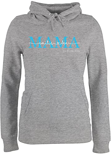 Pullover Damen Hoodie Frauen - Mama Kindernamen Geschenk Geburtstag - M - Grau meliert - muttertagsgeschenk personalisierte Geschenke Muttertag Mutti Mami Hoody muttertagsgeschenke Pulli von Geschenk mit Namen personalisiert by Shirtracer