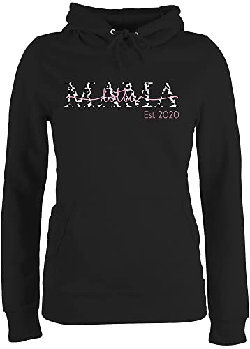 Pullover Damen Hoodie Frauen - Mama mit Namen und Jahreszahl - Lettering Leomuster - XXL - Schwarz - kindernamen personalisierte Geschenke Muttertag Mutti est Pulli mutterzagsgeschenke mom Custom von Geschenk mit Namen personalisiert by Shirtracer
