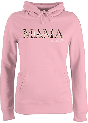 Pullover Damen Hoodie Frauen - Mama mit Namen und Jahreszahl - Lettering braunes Leomuster - L - Hellrosa - personalisierte Geschenke Muttertag Mutti mom Pulli mutterzagsgeschenke Mutter Hoodies von Geschenk mit Namen personalisiert by Shirtracer