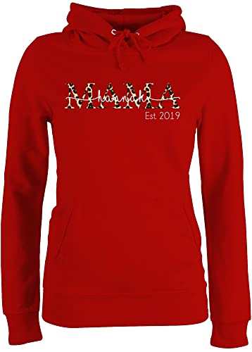 Pullover Damen Hoodie Frauen - Muttertag - Mama mit Namen und Jahreszahl - Lettering braunes Leomuster - M - Rot - Mutter Tag für Sachen mamatags personalisiertes Mama+Surprise Mami frischgebackene von Geschenk mit Namen personalisiert by Shirtracer