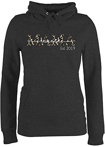 Pullover Damen Hoodie Frauen - Muttertag - Mama mit Namen und Jahreszahl - Lettering braunes Leomuster - XXL - Anthrazit meliert - für Mutti frischgebackene Mutter personalisierte Personalisieren von Geschenk mit Namen personalisiert by Shirtracer