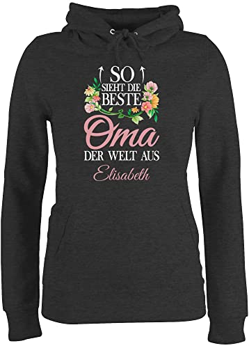 Pullover Damen Hoodie Frauen - Großmutter - So Sieht die Beste Oma der Welt aus - L - Anthrazit meliert - Geschenke für frischgebackene Pulli personalisierter omi Aufschrift Grandmas du bist omis von Geschenk mit Namen personalisiert by Shirtracer