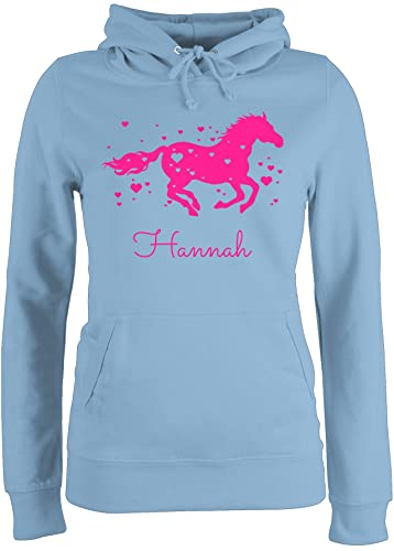 Pullover Damen Hoodie Frauen - Pferd - Pferde Geschenk Mädchen - M - Hellblau - Pulli pferden Horse hoddys Personalisieren pferdemotiv Hoodies Name pferdeliebhaber Oberteile pferdefan hodi von Geschenk mit Namen personalisiert by Shirtracer
