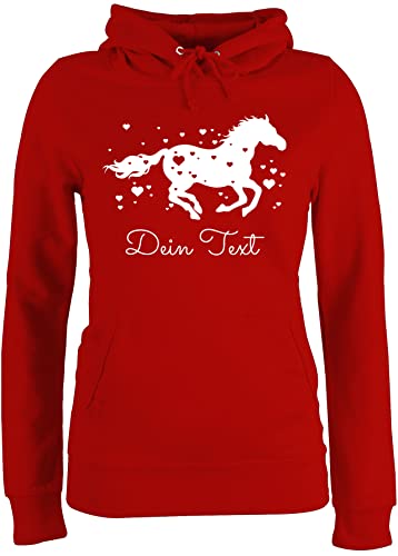 Pullover Damen Hoodie Frauen - Pferde - Pferd Dein Name Wunschtext Text - L - Rot - Pulli pferden voltigier hoddys Personalisieren pferdemotiv voltigieren Hoodies mädchen pferdeliebhaber Herzen von Geschenk mit Namen personalisiert by Shirtracer