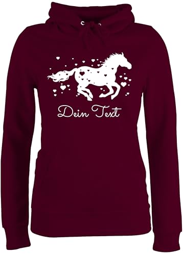 Pullover Damen Hoodie Frauen - Pferde - Pferd Dein Name Wunschtext Text - M - Burgundrot - Pulli pferden voltigier hoddys Personalisieren pferdemotiv voltigieren Hoodies mädchen pferdeliebhaber von Geschenk mit Namen personalisiert by Shirtracer