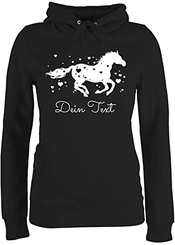 Pullover Damen Hoodie Frauen - Pferde - Pferd Dein Name Wunschtext Text - M - Schwarz - Geschenke für reiterinnen selbst Bedrucken und Reiter personalisierte pferden pferdemotiv Motiv von Geschenk mit Namen personalisiert by Shirtracer