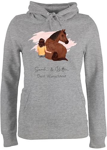 Pullover Damen Hoodie Frauen - Pferd - Pferdemädchen Namen - Pferde Mädchen Geschenk - L - Grau meliert - Pulli pferden pferdemotiv hodi Personalisieren pferdeliebhaber zum selber gestalten von Geschenk mit Namen personalisiert by Shirtracer