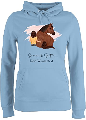 Pullover Damen Hoodie Frauen - Pferd - Pferdemädchen Namen - Pferde Mädchen Geschenk - M - Hellblau - Pulli pferden pferdemotiv hodi Personalisieren pferdeliebhaber zum selber gestalten Oberteile von Geschenk mit Namen personalisiert by Shirtracer