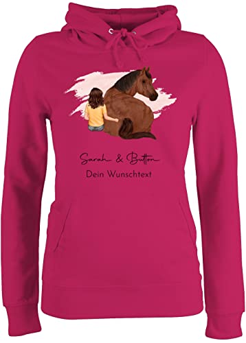 Pullover Damen Hoodie Frauen - Pferd - Pferdemädchen Namen - Pferde Mädchen Geschenk - XL - Fuchsia - Pulli pferden pferdemotiv hodi Personalisieren pferdeliebhaber zum selber gestalten Oberteile von Geschenk mit Namen personalisiert by Shirtracer