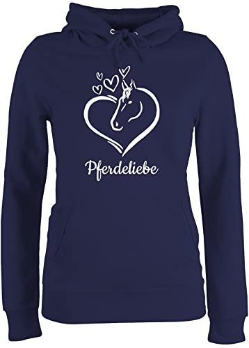 Pullover Damen Hoodie Frauen - Pferd Pferde - Pferdeportrait - mit Wunschtext - M - Navy Blau - für Reiterin Reiter Hoody Pulli REIT mädchen Name pferdemotive Personalisieren pferdeliebhaber von Geschenk mit Namen personalisiert by Shirtracer