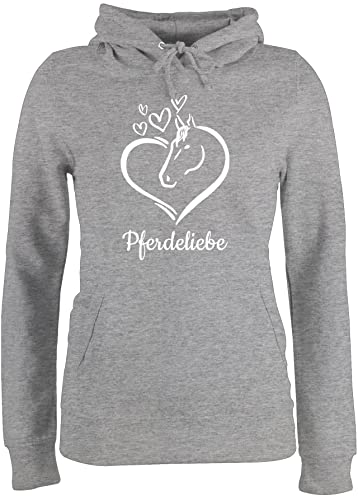 Pullover Damen Hoodie Frauen - Pferd Pferde - Pferdeportrait - mit Wunschtext - S - Grau meliert - Pulli Personalisieren Reiter mädchen Name pferdemotiv Geschenke für Reiterin Reitsport von Geschenk mit Namen personalisiert by Shirtracer