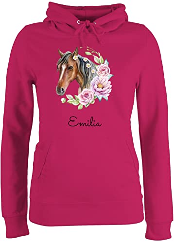 Pullover Damen Hoodie Frauen - Pferd Pferde - Wunschname Pferdekopf Name - L - Fuchsia - Geschenke für pferdefans Reiter und pferdemotiv Spruch Reiterin wunschtext personalisierte Personalisieren von Geschenk mit Namen personalisiert by Shirtracer