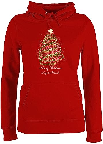 Pullover Damen Hoodie Frauen - Weihnachten Geschenke - Merry Christmas Weihnachtsbaum mit Name - L - Rot - Kapuzen Pulli Weihnachts Tannenbaum Hoody weihnacht pullis weihnachtliche Kapuzenpullover von Geschenk mit Namen personalisiert by Shirtracer