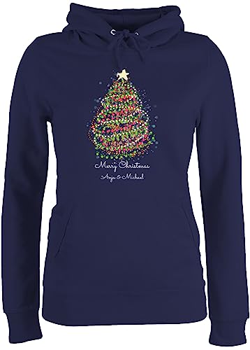 Pullover Damen Hoodie Frauen - Weihnachten Geschenke - Merry Christmas Weihnachtsbaum mit Name - M - Navy Blau - Kapuzenpulli personalisierte Weihnachts pullies weihnachtsmotive Winter Pulli von Geschenk mit Namen personalisiert by Shirtracer