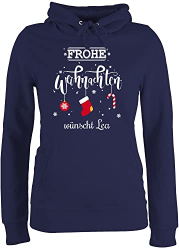 Pullover Damen Hoodie Frauen - Geschenke Christmas - Frohe Weihnachten Lettering Wunschtext - M - Navy Blau - Weihnachts weihnachtlich weihnachtsmotiv und 2023 personalisierte 2022 weihnachtsmotive von Geschenk mit Namen personalisiert by Shirtracer