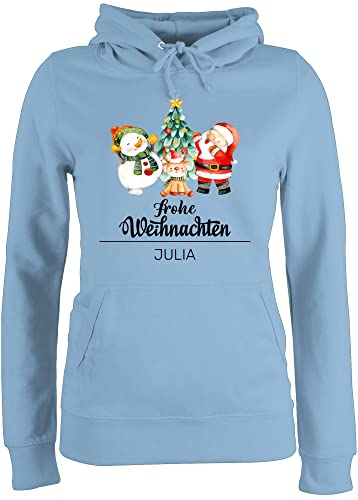 Pullover Damen Hoodie Frauen - Geschenke Christmas - Frohe Weihnachten Watercolor mit Wunschname - XXL - Hellblau - personalisierte Weihnachts weihnachtsmotiv und 2022 Name weihnachtsmotive von Geschenk mit Namen personalisiert by Shirtracer