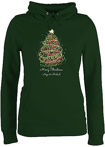 Pullover Damen Hoodie Frauen - Weihnachten Geschenke - Merry Christmas Weihnachtsbaum mit Name - XXL - Dunkelgrün - personalisiertes Weihnachts Kapuzenpullover Weihnachtszeit Hoodi weihnachtlich von Geschenk mit Namen personalisiert by Shirtracer