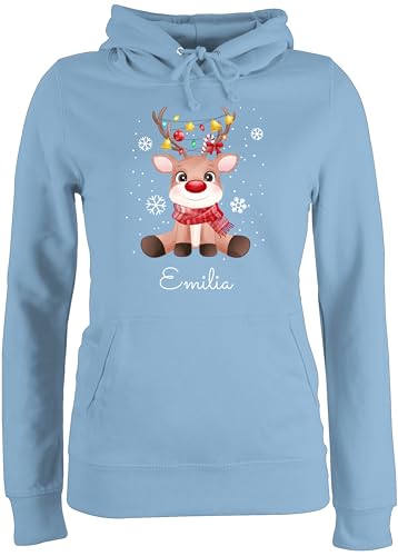 Pullover Damen Hoodie Frauen - Süßes Rentier mit Name Wunschtext I Geschenk Rentier Weihnachten I Rudolph Reindeer Rudolf - XL - Hellblau - Weihnachts weinachts Xmas Hoody Familie Weinachten elch von Geschenk mit Namen personalisiert by Shirtracer