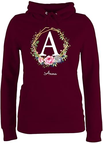 Pullover Damen Hoodie - für Anfangsbuchstabe Initialen - Personalisierte Geschenke Frauen I Geschenkideen Mädchen mit Namen I Geschenke Freundin - XS - Burgundrot - dem Buchstaben Buchstabe von Geschenk mit Namen personalisiert by Shirtracer
