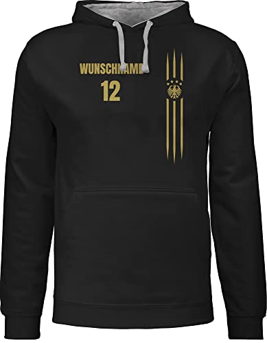 Pullover Herren Frauen Hoodie Kontrast zweifarbig - 2026 Fussball WM Fanartikel - Deutschland Name und Nummer - XS - Schwarz/Grau meliert - pulli fußball em kapuzenpullover fußball. germany hoody Pullover Herren Frauen Hoodie Kontrast zweifarbig - 2026 Fussball WM Fanartikel - Deutschland Name und Nummer - XS - Schwarz/Grau meliert - pulli fußball em kapuzenpullover fußball. germany hoody von Geschenk mit Namen personalisiert by Shirtracer