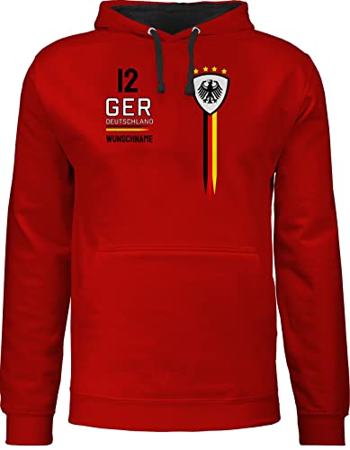 Pullover Herren Frauen Hoodie Kontrast zweifarbig - 2024 Fussball EM Fanartikel - Deutschland WM Trikot Farben - M - Rot/Schwarz - fußball germany pulli europa name damen 24 von Geschenk mit Namen personalisiert by Shirtracer