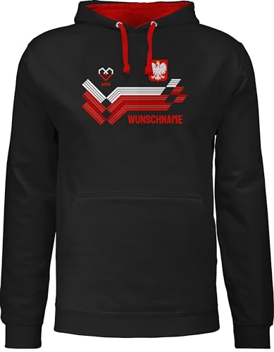 Pullover Herren Frauen Hoodie Kontrast zweifarbig - 2024 Fussball EM Fanartikel - Personalisierbares Polen Motiv Trikot | Individuelles Polska Design mit Wappen und Landesfarben | Mit eigenem Namen | von Geschenk mit Namen personalisiert by Shirtracer