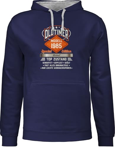 Pullover Herren Frauen Hoodie Kontrast zweifarbig - 40. Geburtstag - Oldtimer Special Vintage 1985 mit Name - L - Navy Blau/Grau meliert - 40 1983 Pulli 40.Geburtstag Modell Hoodies vierzigsten von Geschenk mit Namen personalisiert by Shirtracer