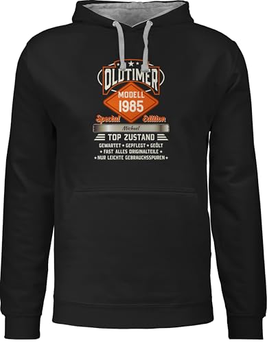 Pullover Herren Frauen Hoodie Kontrast zweifarbig - 40. Geburtstag - Oldtimer Special Vintage 1985 mit Name - XL - Schwarz/Grau meliert - 40 1983 Pulli 40.Geburtstag Modell Hoodies vierzigsten Jahre von Geschenk mit Namen personalisiert by Shirtracer