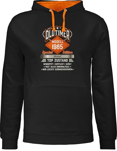 Pullover Herren Frauen Hoodie Kontrast zweifarbig - 40. Geburtstag - Oldtimer Special Vintage 1985 mit Name - XL - Schwarz/Orange - 40 1983 Pulli 40.Geburtstag Modell Hoodies vierzigsten Jahre Hoody Pullover Herren Frauen Hoodie Kontrast zweifarbig - 40. Geburtstag - Oldtimer Special Vintage 1985 mit Name - XL - Schwarz/Orange - 40 1983 Pulli 40.Geburtstag Modell Hoodies vierzigsten Jahre Hoody von Geschenk mit Namen personalisiert by Shirtracer