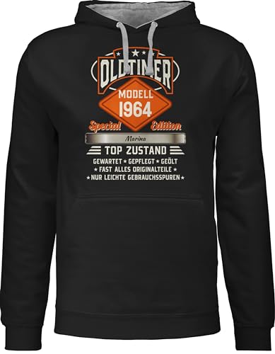 Pullover Herren Frauen Hoodie Kontrast zweifarbig - 60. Geburtstag - Oldtimer Special Vintage 1964 mit Name - XXL - Schwarz/Grau meliert - 60 zum 60.Geburtstag Geschenk+zum+60+Geburtstag sechzigern von Geschenk mit Namen personalisiert by Shirtracer