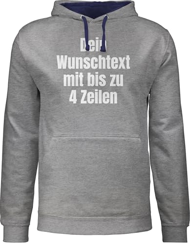 Pullover Herren Frauen Hoodie Kontrast zweifarbig - Aufdruck selbst gestalten - Wunschtext I Eigener Text I Custom Text - 3XL - Grau meliert/Navy Blau - eigenem Druck personalisierte Datum Pulli von Geschenk mit Namen personalisiert by Shirtracer