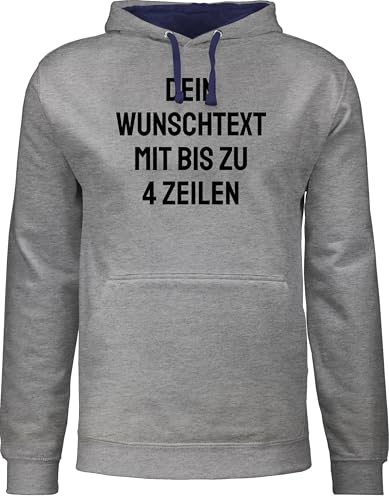 Pullover Herren Frauen Hoodie Kontrast zweifarbig - Aufdruck selbst gestalten - Wunschtext I Eigener Text I Personalisierter Text I Custom Text - 5XL - Grau meliert/Navy Blau - selber eigenem Druck von Geschenk mit Namen personalisiert by Shirtracer