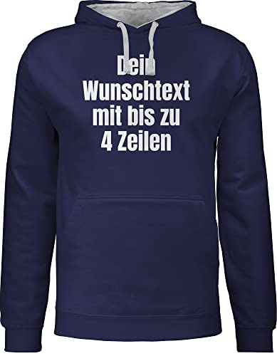 Pullover Herren Frauen Hoodie Kontrast zweifarbig - Aufdruck selbst gestalten - Wunschtext I Eigener Text I Custom Text - 5XL - Navy Blau/Grau meliert - eigenem Druck personalisierte Datum Pulli von Geschenk mit Namen personalisiert by Shirtracer