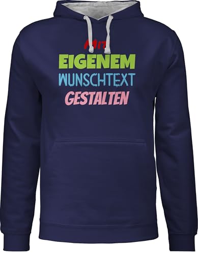 Pullover Herren Frauen Hoodie Kontrast zweifarbig - Aufdruck selbst gestalten - Wunschtext I Mit eigenem Text personalisiert I Custom Text - L - Navy Blau/Grau meliert - Druck personalisierte von Geschenk mit Namen personalisiert by Shirtracer