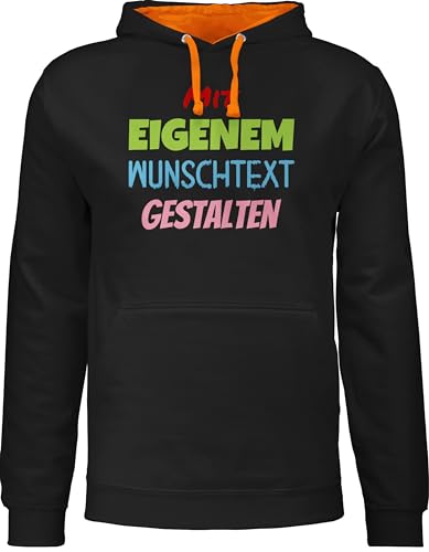 Pullover Herren Frauen Hoodie Kontrast zweifarbig - Aufdruck selbst gestalten - Wunschtext I Mit eigenem Text personalisiert I Custom Text - M - Schwarz/Orange - Druck personalisierte beschriften von Geschenk mit Namen personalisiert by Shirtracer