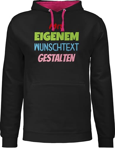 Pullover Herren Frauen Hoodie Kontrast zweifarbig - Aufdruck selbst gestalten - Wunschtext I Mit eigenem Text personalisiert I Custom Text - XS - Schwarz/Fuchsia - Druck personalisierte von Geschenk mit Namen personalisiert by Shirtracer