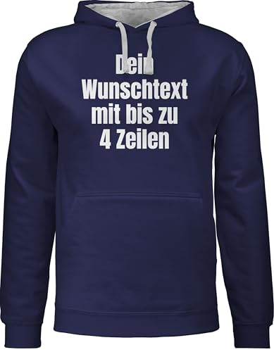 Pullover Herren Frauen Hoodie Kontrast zweifarbig - Aufdruck selbst gestalten - Wunschtext I Eigener Text I Custom Text - S - Navy Blau/Grau meliert - eigenem Druck personalisierte Datum Pulli von Geschenk mit Namen personalisiert by Shirtracer