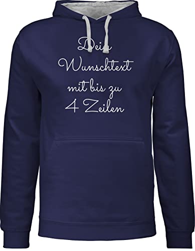 Pullover Herren Frauen Hoodie Kontrast zweifarbig - Aufdruck selbst gestalten - Wunschtext - S - Navy Blau/Grau meliert - wunsch text individuelle beschriftung textwahl persönliches von Geschenk mit Namen personalisiert by Shirtracer