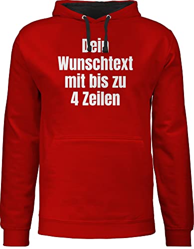 Pullover Herren Frauen Hoodie Kontrast zweifarbig - Aufdruck selbst gestalten - Wunschtext I Eigener Text I Custom Text - S - Rot/Schwarz - eigenem Druck personalisierte Datum Pulli von Geschenk mit Namen personalisiert by Shirtracer