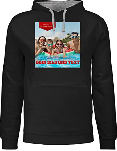Pullover Herren Frauen Hoodie Kontrast zweifarbig - Geschenk mit eigenem Foto und Text personalisiert I Eigenes Bild I Custom Photo Text - 4XL - Schwarz/Grau meliert - Damen Bedrucken Lassen von Geschenk mit Namen personalisiert by Shirtracer
