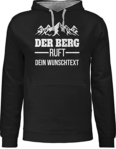 Pullover Herren Frauen Hoodie Kontrast zweifarbig - Der Berg Ruft - Wandern Geschenk - 4XL - Schwarz/Grau meliert - Wander Wanderer Berge Damen Wunschname Bergen bergmotiv von Geschenk mit Namen personalisiert by Shirtracer
