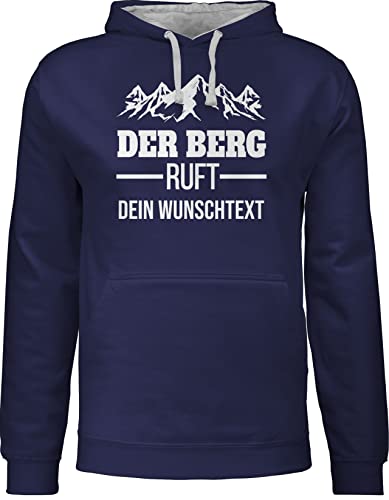 Pullover Herren Frauen Hoodie Kontrast zweifarbig - Der Berg Ruft - Wandern Geschenk - M - Navy Blau/Grau meliert - Wander Wanderer Damen Wunschname von Geschenk mit Namen personalisiert by Shirtracer