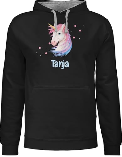Pullover Herren Frauen Hoodie Kontrast zweifarbig - Einhörner - Geschenk Einhorn mit Name personalisiert I Unicorn - S - Schwarz/Grau meliert - einhörnern Hoody,Einhorn personalisierte Damen und von Geschenk mit Namen personalisiert by Shirtracer