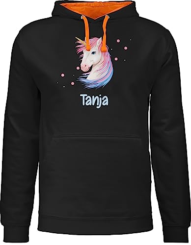 Pullover Herren Frauen Hoodie Kontrast zweifarbig - Einhörner - Geschenk Einhorn mit Name personalisiert I Unicorn - XS - Schwarz/Orange - einhörnern Hoody,Einhorn personalisierte Damen und von Geschenk mit Namen personalisiert by Shirtracer