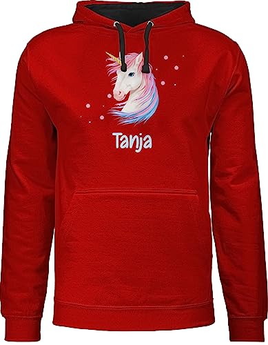 Pullover Herren Frauen Hoodie Kontrast zweifarbig - Einhörner - Geschenk Einhorn mit Name personalisiert I Unicorn - XXL - Rot/Schwarz - einhörnern Hoody,Einhorn personalisierte Damen und von Geschenk mit Namen personalisiert by Shirtracer