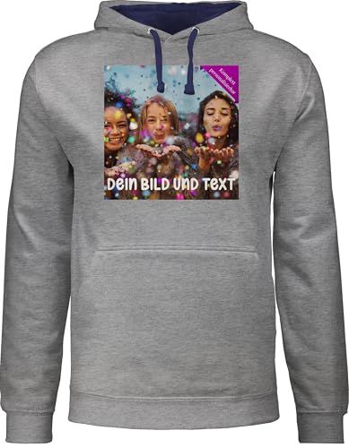 Pullover Herren Frauen Hoodie Kontrast zweifarbig - Foto eigenem - Fotogeschenk I Geschenk Bild personalisiert I Geschenk mit Bild I Custom Photo - 4XL - Grau meliert/Navy Blau - Bedrucken Pullover Herren Frauen Hoodie Kontrast zweifarbig - Foto eigenem - Fotogeschenk I Geschenk Bild personalisiert I Geschenk mit Bild I Custom Photo - 4XL - Grau meliert/Navy Blau - Bedrucken von Geschenk mit Namen personalisiert by Shirtracer
