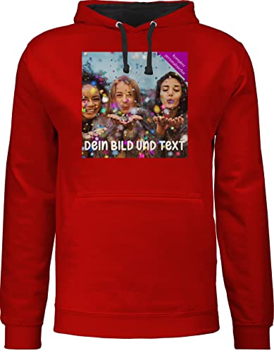 Pullover Herren Frauen Hoodie Kontrast zweifarbig - Foto eigenem - Fotogeschenk I Geschenk Bild personalisiert I Geschenk mit Bild I Custom Photo - L - Rot/Schwarz - Bedrucken selbst drucken Druck von Geschenk mit Namen personalisiert by Shirtracer