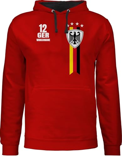 Pullover Herren Frauen Hoodie Kontrast zweifarbig - 2024 Fussball EM Fanartikel - Germany WM Fan Deutschland - M - Rot/Schwarz - nationalmannschaft fußball personalisieren 24 name kinder fans von Geschenk mit Namen personalisiert by Shirtracer