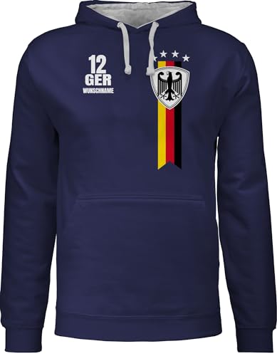 Pullover Herren Frauen Hoodie Kontrast zweifarbig - 2024 Fussball EM Fanartikel - Germany WM Fan Deutschland - XL - Navy Blau/Grau meliert - nationalmannschaft fußball fans 24 kinder name von Geschenk mit Namen personalisiert by Shirtracer